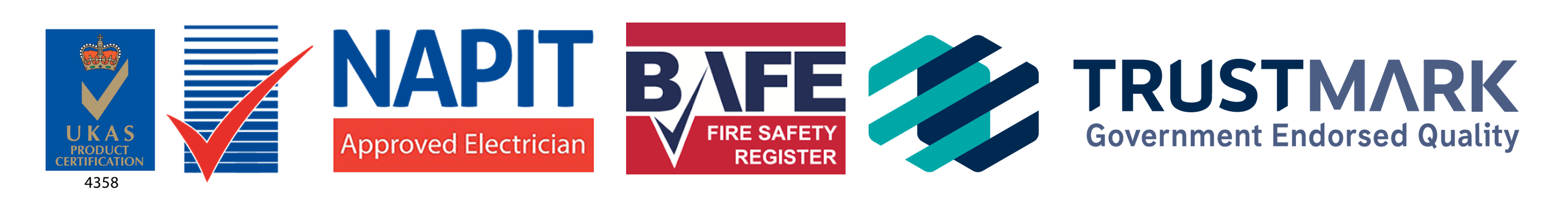 UKAS, NAPIT Approved Electrician, BAFE Fire Safety Register and TrustMark accreditations