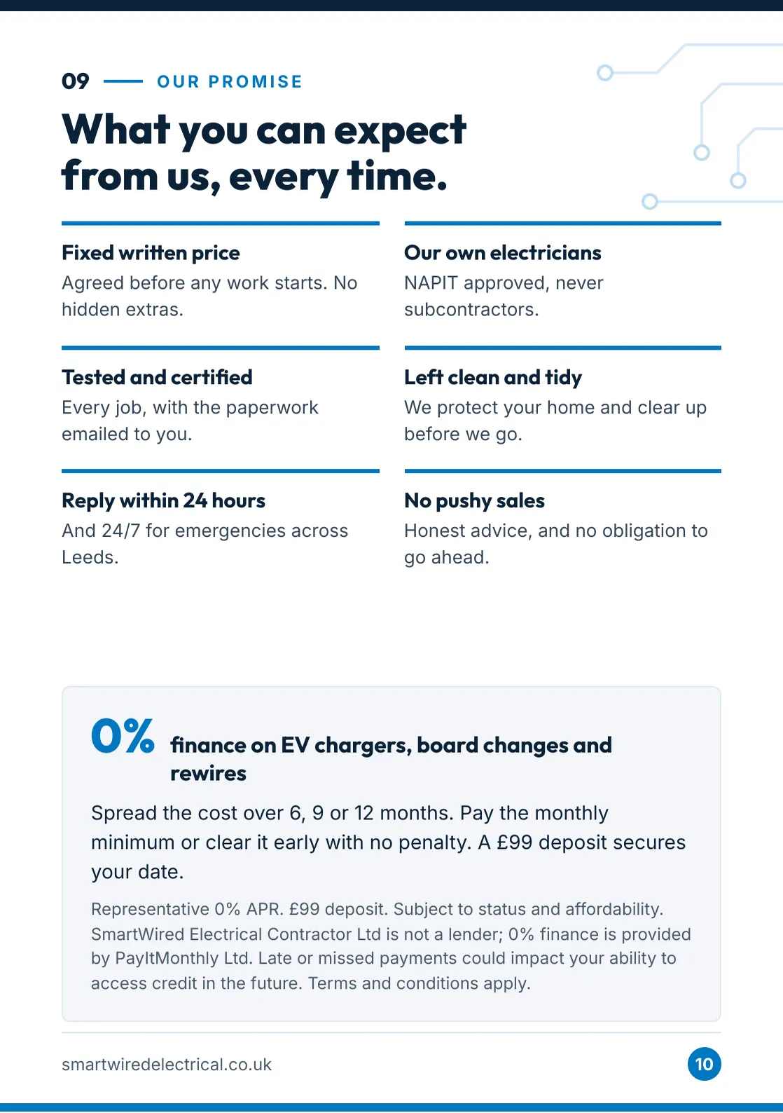Brochure page 10: Our promise and finance