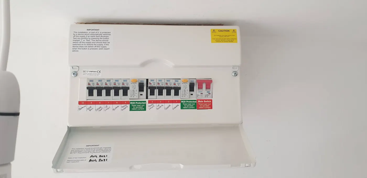 New BG consumer unit with dual RCD protection and every circuit labelled
