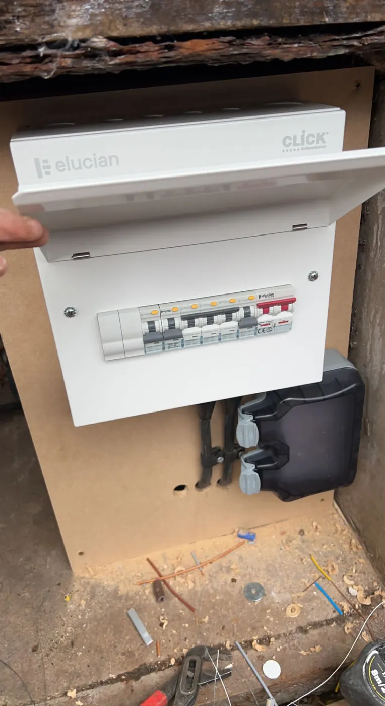 New consumer unit with RCBOs and cover open