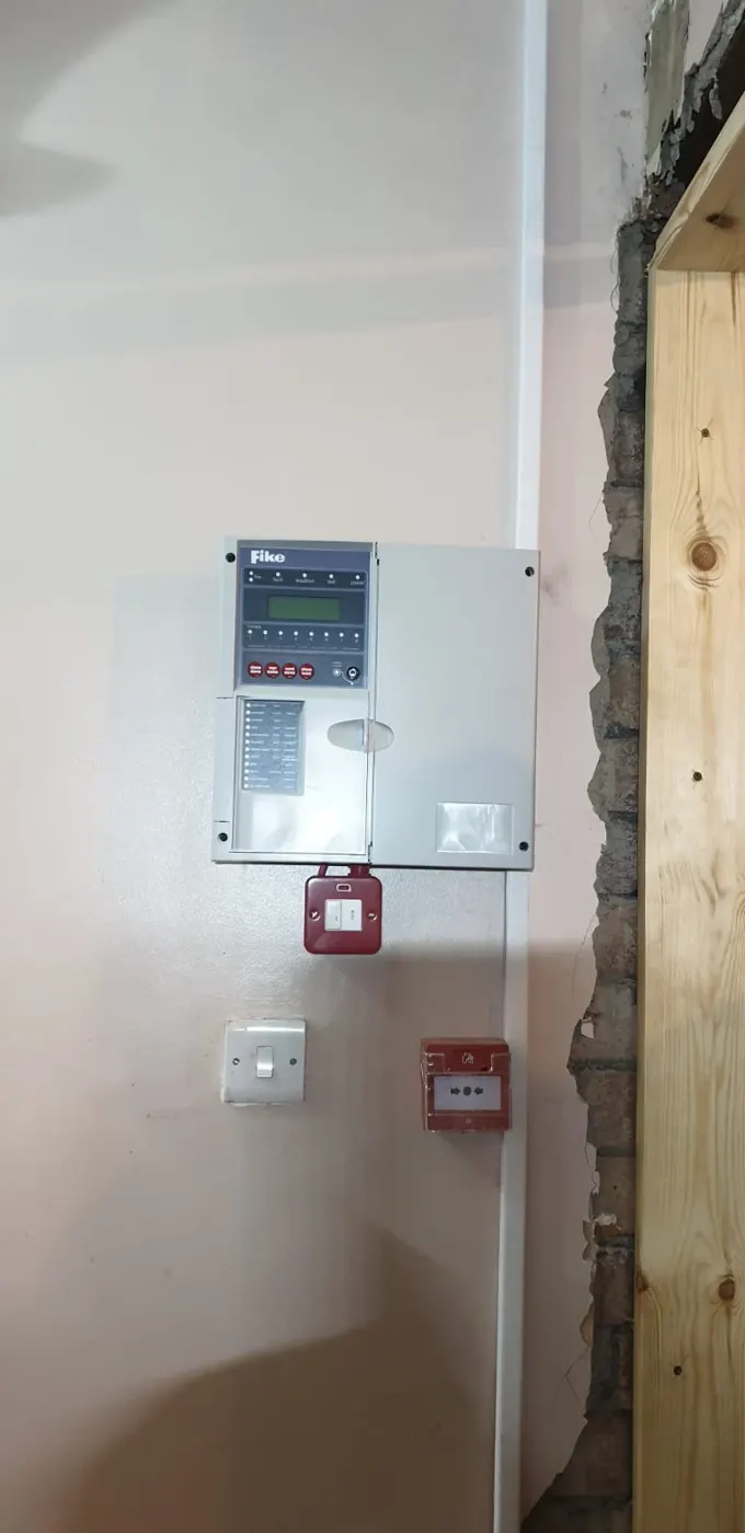 Fike fire alarm panel installed with fused spur and manual call point