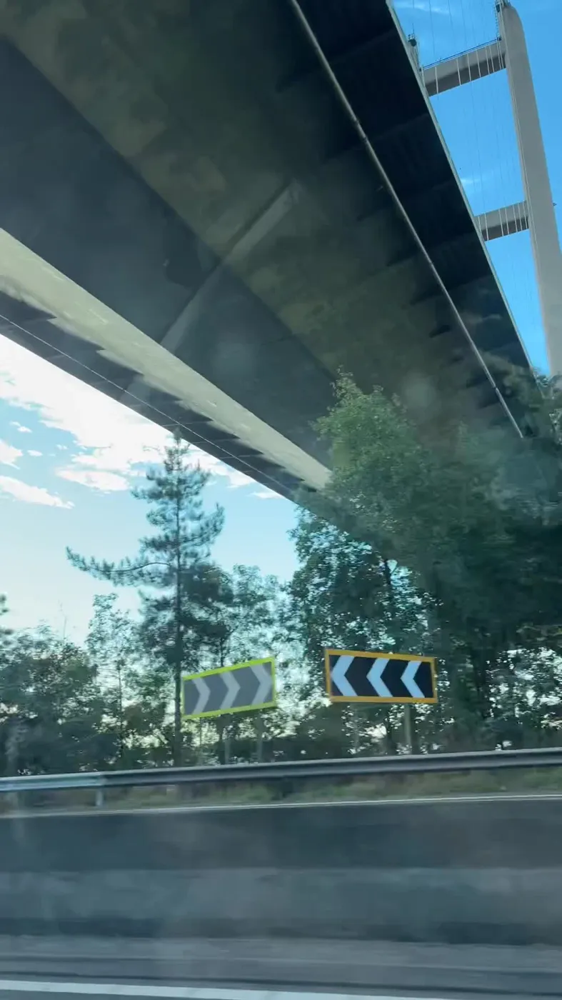 View from the van passing under the Humber Bridge on the way to a Hull install