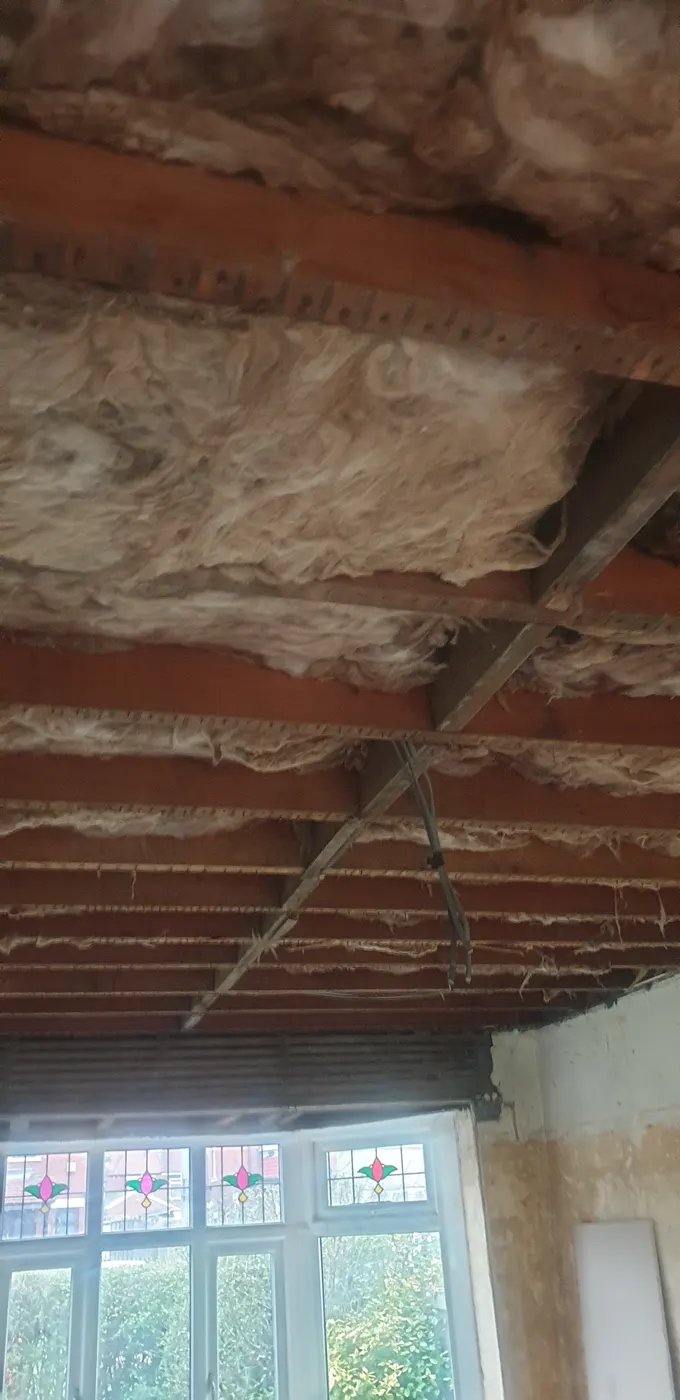 Ceiling down exposing joists with new cables run through