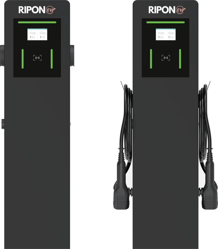 Two RiponEV Twin floor-standing dual-socket chargers
